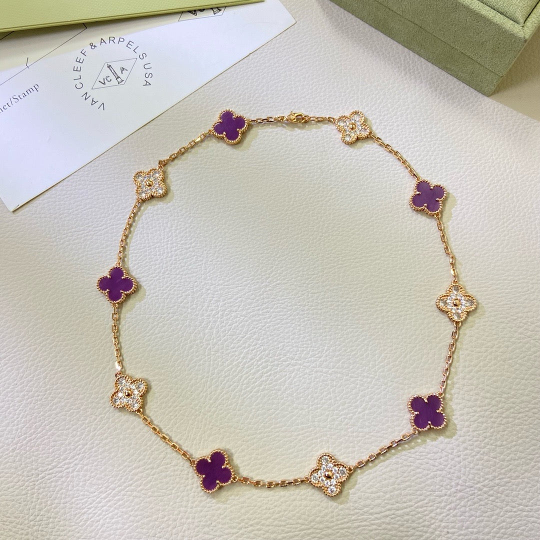 [RAFFINE]CLOVER 10 MOTIFS  PURPLE VIOLET DIAMOND NECKLACE