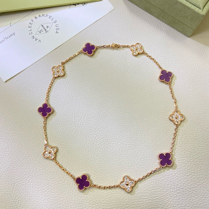 [RAFFINE]CLOVER 10 MOTIFS  PURPLE VIOLET DIAMOND NECKLACE