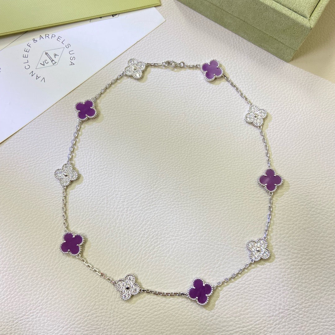 [RAFFINE]CLOVER 10 MOTIFS  PURPLE VIOLET DIAMOND NECKLACE