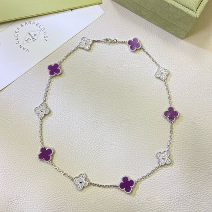 [RAFFINE]CLOVER 10 MOTIFS  PURPLE VIOLET DIAMOND NECKLACE