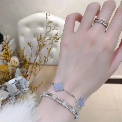 [RAFFINE] CLOVER 5 MOTIF PURPLE CHALCEDONY BRACELET COLLECTION