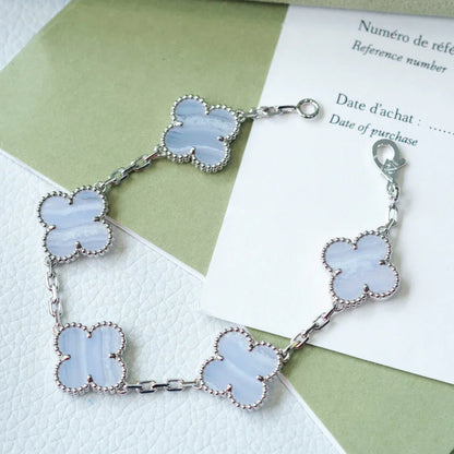 [RAFFINE] CLOVER 5 MOTIF PURPLE CHALCEDONY BRACELET COLLECTION