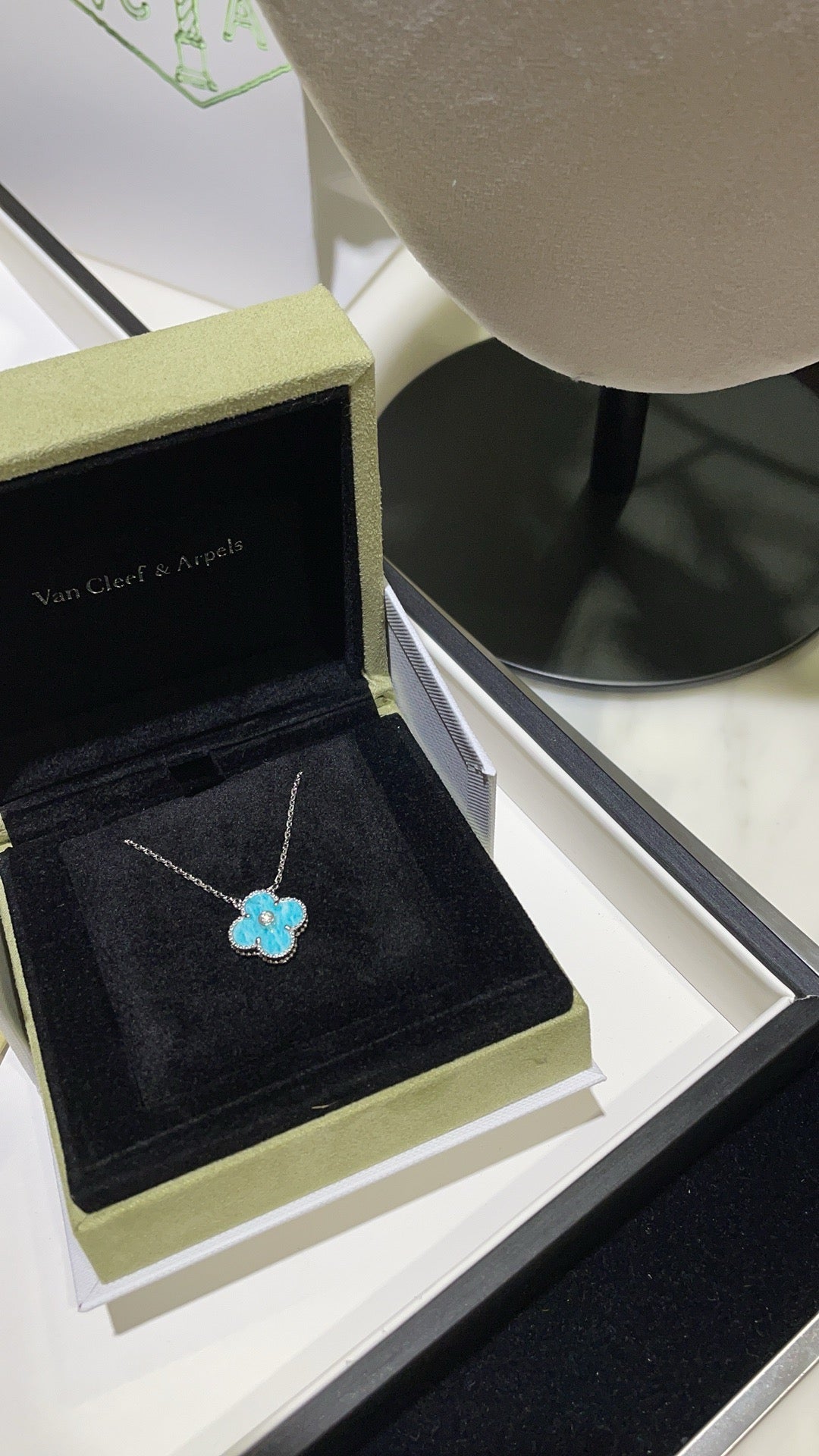 [RAFFINE]CLOVER 15MM DIAMOND SVRES PORCELAIN  NECKLACE SILVER