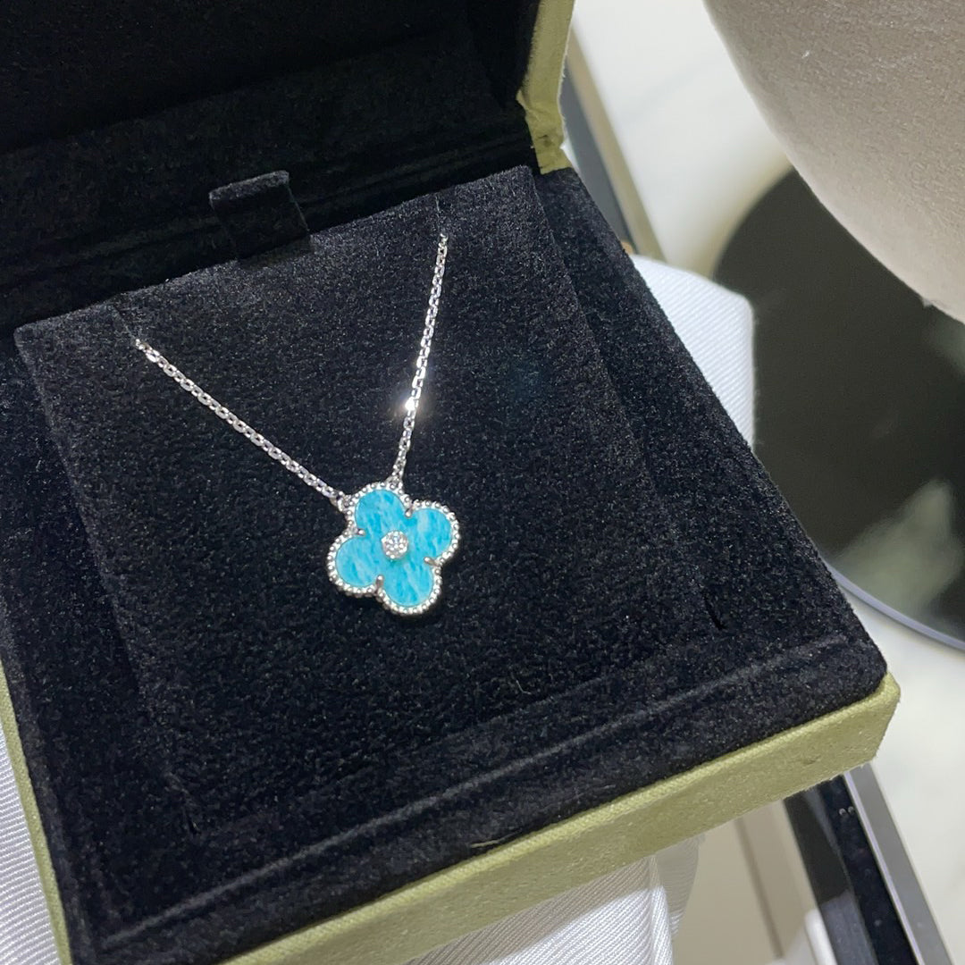 [RAFFINE]CLOVER 15MM DIAMOND SVRES PORCELAIN  NECKLACE SILVER