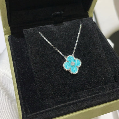 [RAFFINE]CLOVER 15MM DIAMOND SVRES PORCELAIN  NECKLACE SILVER