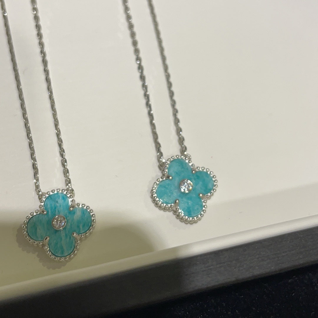 [RAFFINE]CLOVER 15MM DIAMOND SVRES PORCELAIN  NECKLACE SILVER