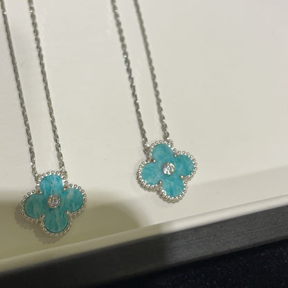 [RAFFINE]CLOVER 15MM DIAMOND SVRES PORCELAIN  NECKLACE SILVER