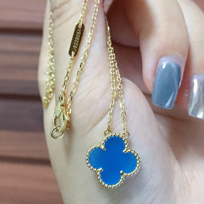 [RAFFINE]CLOVER 15MM BLUE AGATE NECKLACE