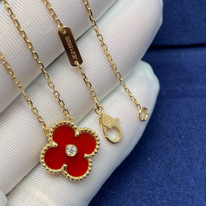 [RAFFINE]CLOVER 15MM DIAMOND CARNELIAN NECKLACE