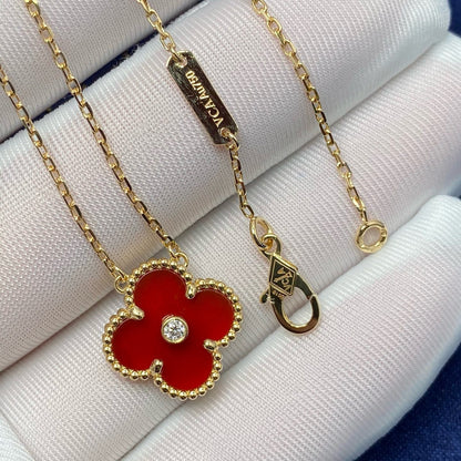 [RAFFINE]CLOVER 15MM DIAMOND CARNELIAN NECKLACE