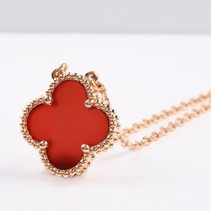 [RAFFINE]CLOVER 15MM CARNELIAN SINGLE FLOWER NECKLACE