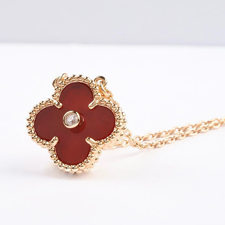 [RAFFINE]CLOVER 15MM DIAMOND CARNELIAN NECKLACE