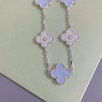 [RAFFINE] CLOVER 5 MOTIF PURPLE CHALCEDONY BRACELET COLLECTION
