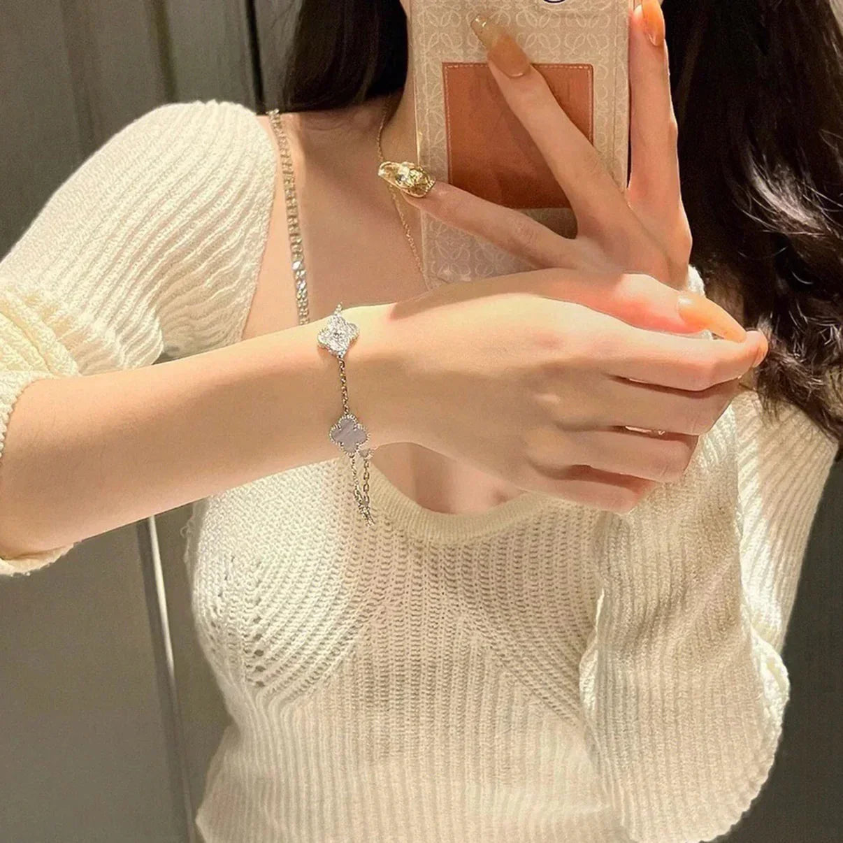 [RAFFINE] CLOVER 5 MOTIF PURPLE CHALCEDONY BRACELET COLLECTION