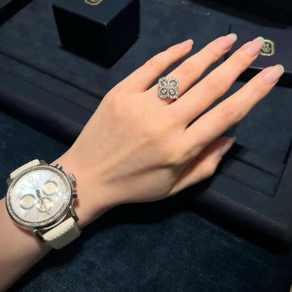 [RAFFINE]LOOP RING FULL MOTIF DIAMOND 16MM SILVE
