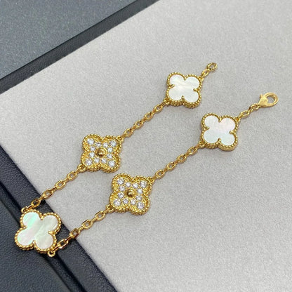 [RAFFINE]CLOVER WHITE PEARL MOP 5 MOTIF BRACELET COLLECTION