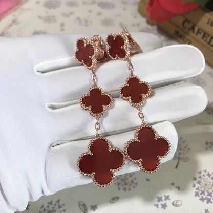[RAFFINE]CLOVER 3 MOTIF CARNELIAN DROP EARRINGS