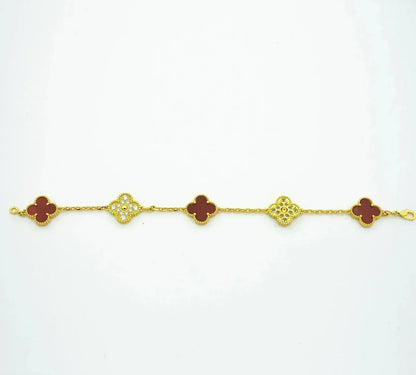 [RAFFINE] CLOVER 5 MOTIF RED CORNELIAN BRACELET COLLECTION