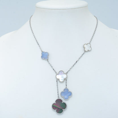 [RAFFINE]CLOVER MOP CHALCEDONY NECKLACE SILVER 6 MOTIF