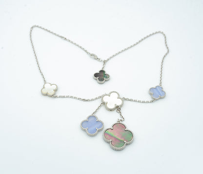 [RAFFINE]CLOVER MOP CHALCEDONY NECKLACE SILVER 6 MOTIF