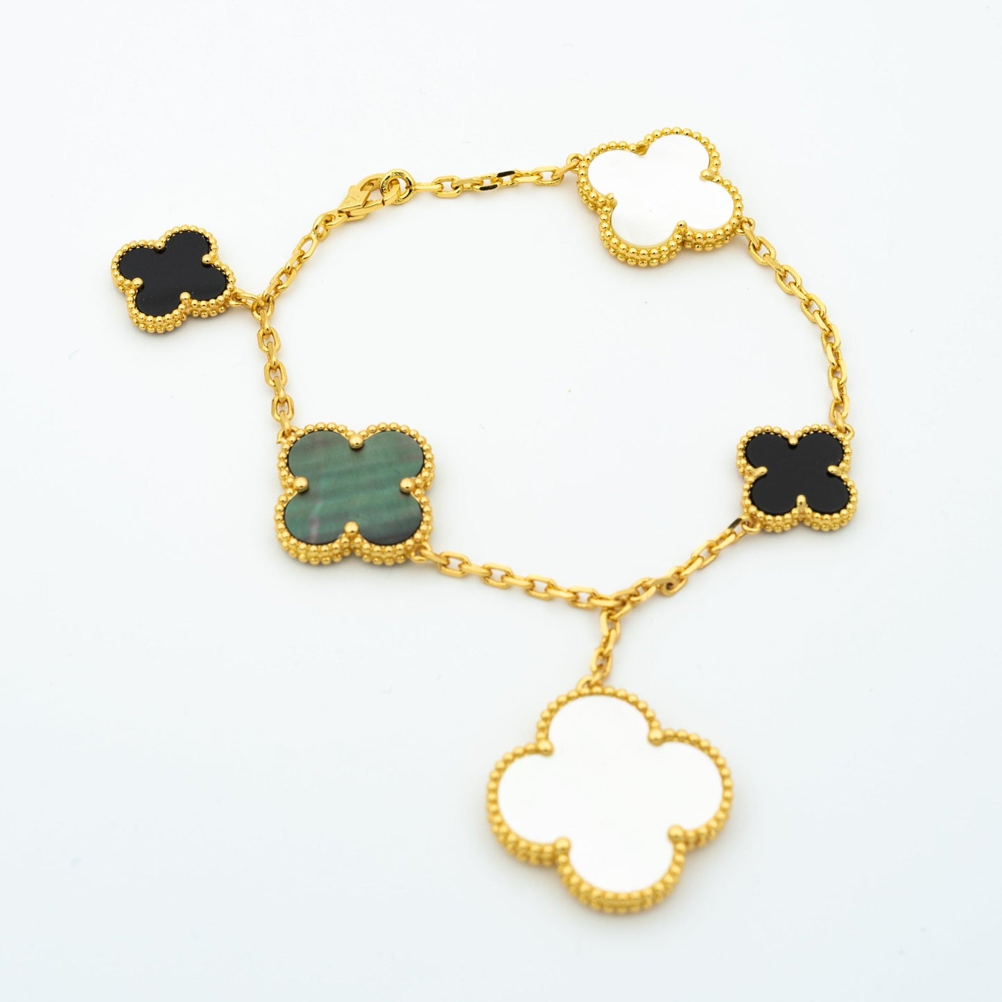 [RAFFINE]CLOVER BRACELET 5 MOTIFS ONYX MOP
