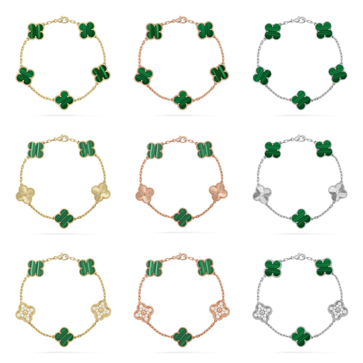 [RAFFINE] CLOVER 5 MOTIF MALACHITE BRACELET COLLECTION