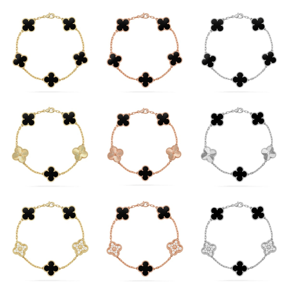 [RAFFINE] CLOVER 5 MOTIF ONYXS BRACELET COLLECTION