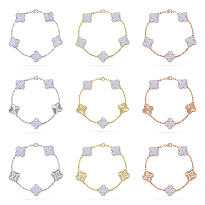 [RAFFINE] CLOVER 5 MOTIF PURPLE CHALCEDONY BRACELET COLLECTION