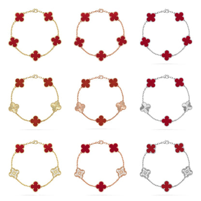 [RAFFINE] CLOVER 5 MOTIF RED CORNELIAN BRACELET COLLECTION