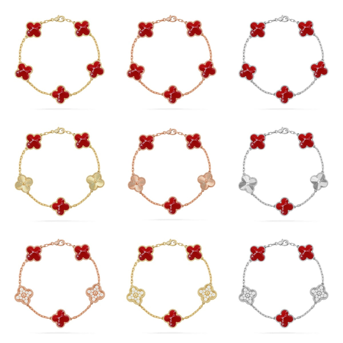 [RAFFINE]CLOVER 5 MOTIF RED PATTERN BRACELET COLLECTION