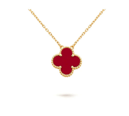 [RAFFINE]CLOVER 15MM CARNELIAN SINGLE FLOWER NECKLACE