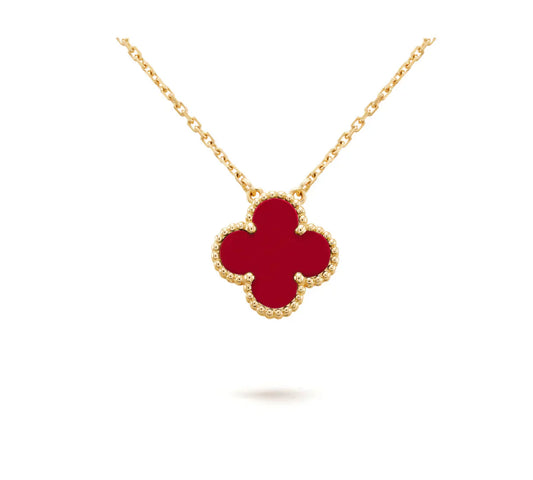 [RAFFINE]CLOVER 15MM CARNELIAN SINGLE FLOWER NECKLACE