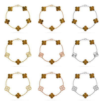 [RAFFINE] CLOVER 5 MOTIFS TIGER EYE BRACELET COLLECTION