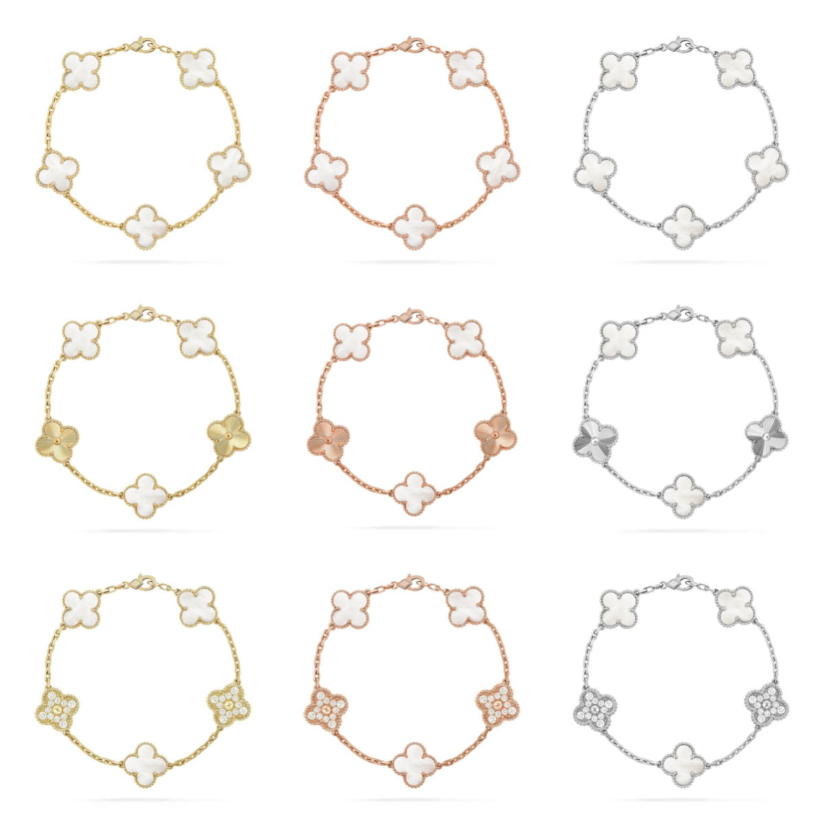 [RAFFINE]CLOVER WHITE PEARL MOP 5 MOTIF BRACELET COLLECTION