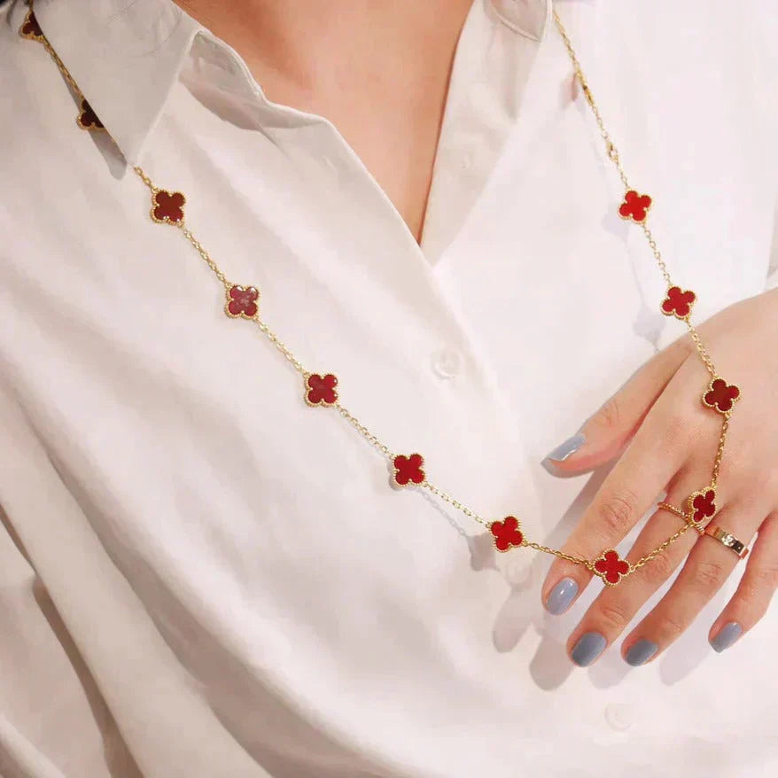 [RAFFINE]CLOVER 20 MOTIFS CARNELIAN NECKLACE