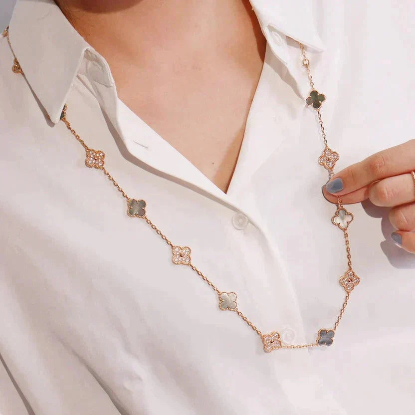 [RAFFINE]CLOVER 20 MOTIFS DARK MOP DIAMOND  NECKLACE