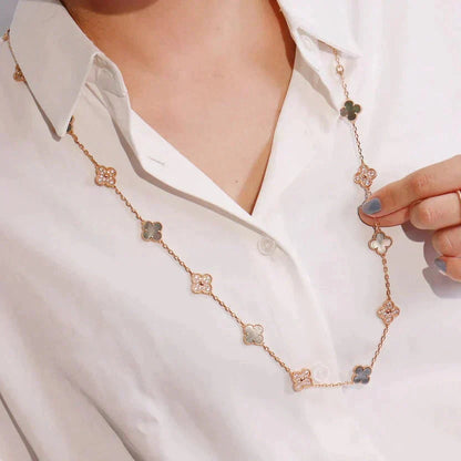 [RAFFINE]CLOVER 20 MOTIFS DARK MOP DIAMOND  NECKLACE