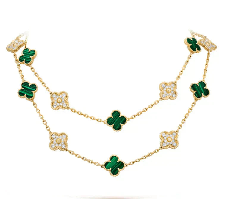 [RAFFINE]CLOVER 20 MOTIFS MALACHITE DIAMOND NECKLACE