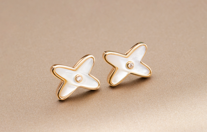 [RAFFINE]JEUX DE WHITE MOP ROSE GOLD DIAMOND EARRINGS