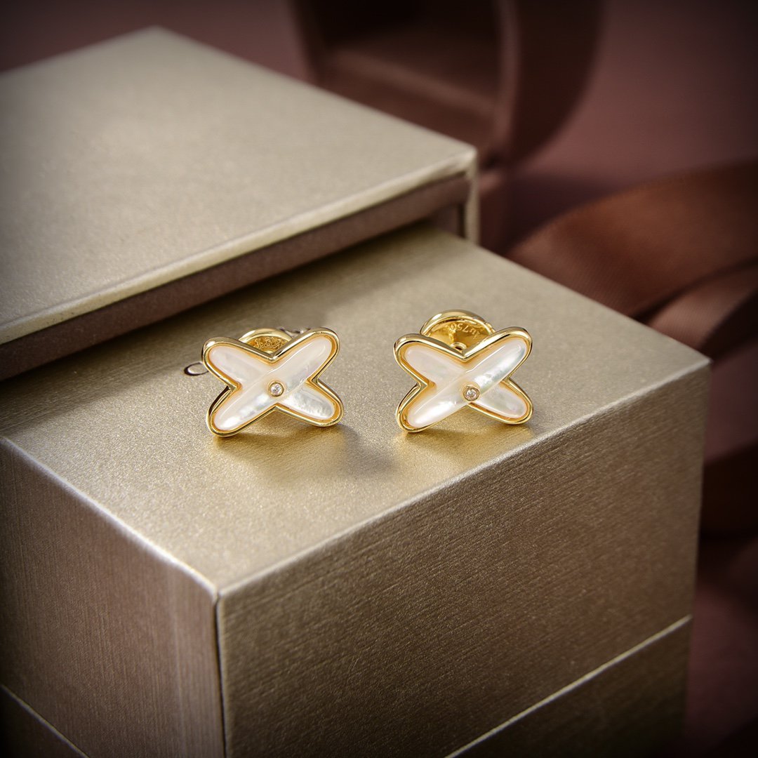 [RAFFINE]JEUX DE WHITE MOP GOLD DIAMOND EARRINGS