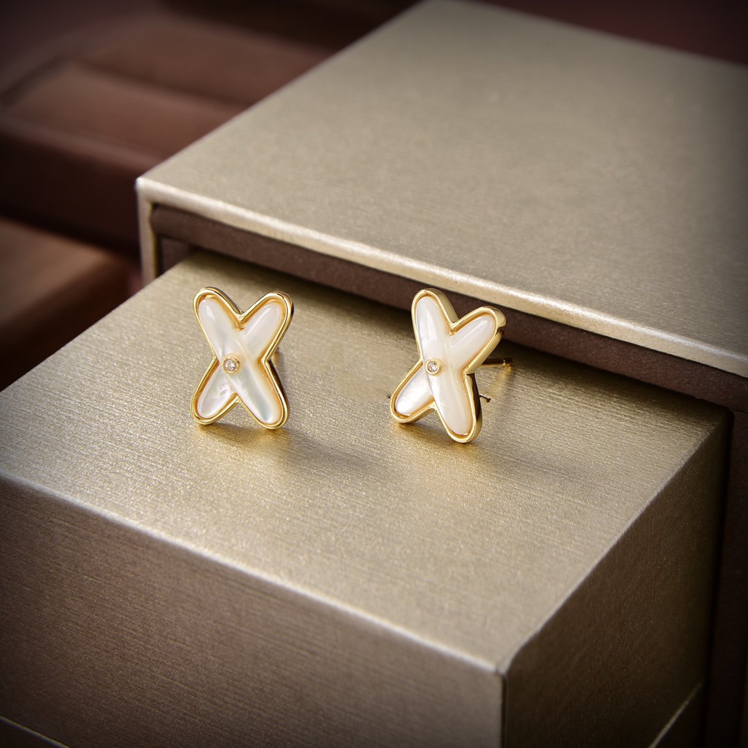 [RAFFINE]JEUX DE WHITE MOP GOLD DIAMOND EARRINGS