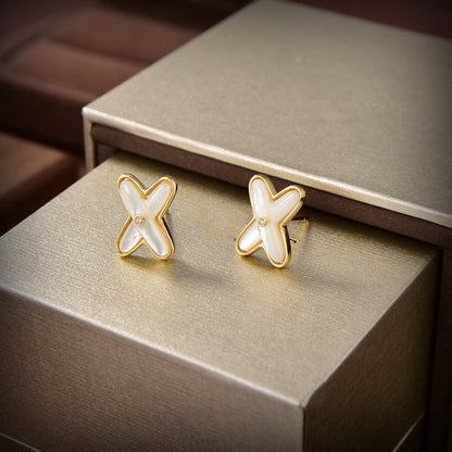 [RAFFINE]JEUX DE WHITE MOP GOLD DIAMOND EARRINGS