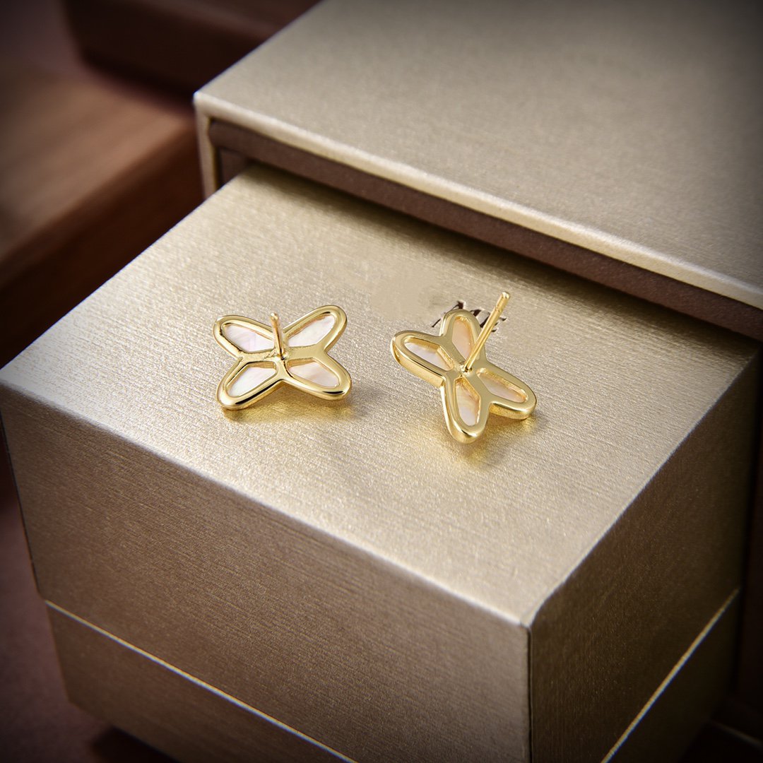 [RAFFINE]JEUX DE WHITE MOP GOLD DIAMOND EARRINGS