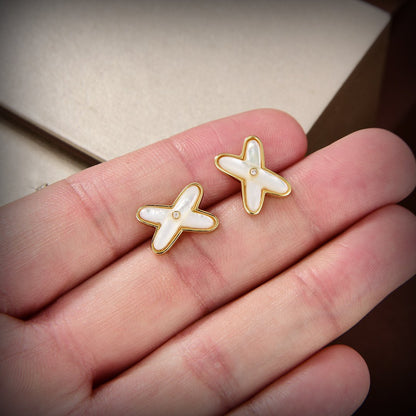 [RAFFINE]JEUX DE WHITE MOP GOLD DIAMOND EARRINGS