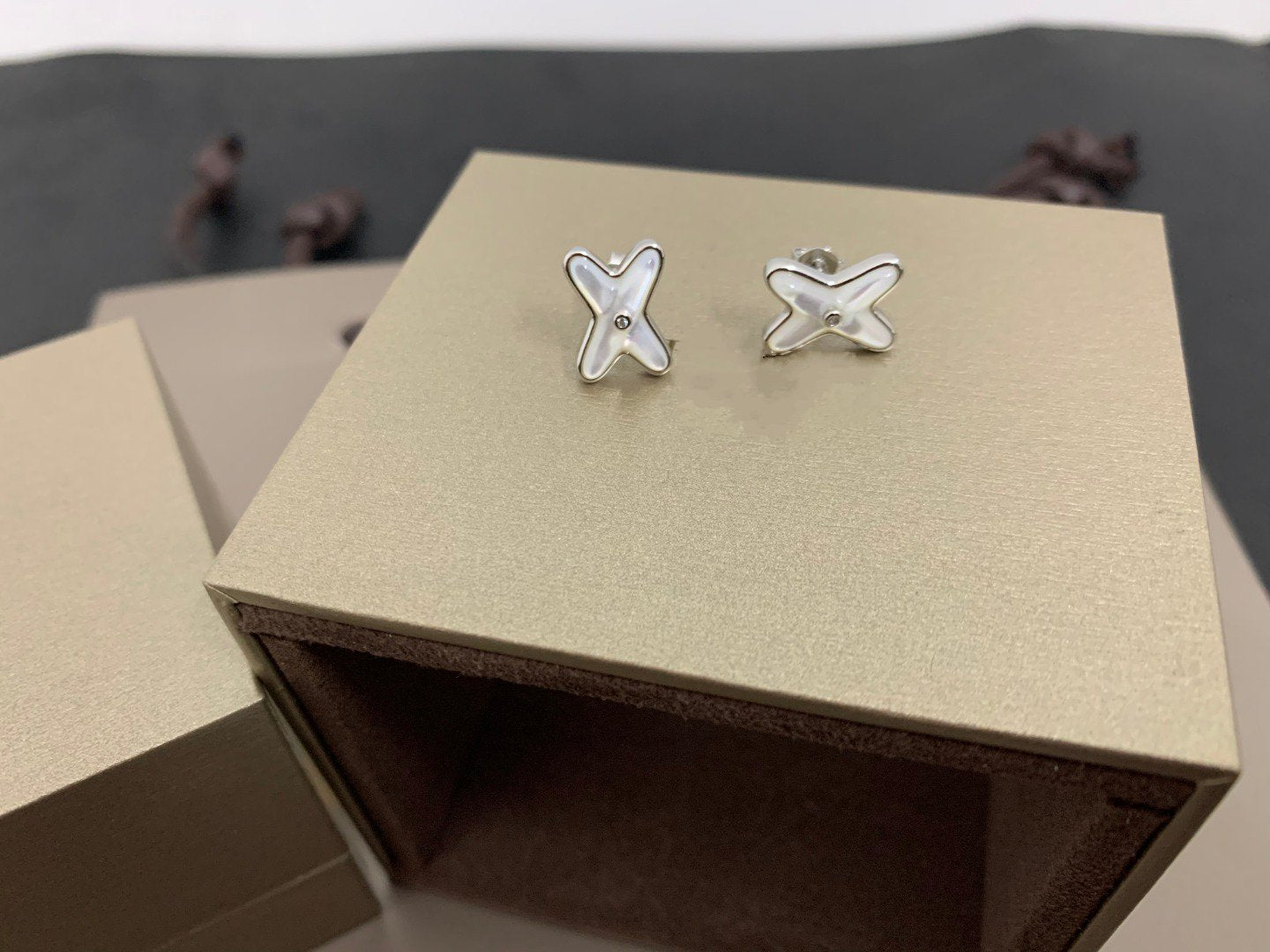 [RAFFINE]JEUX DE WHITE MOP SILVER DIAMOND EARRINGS