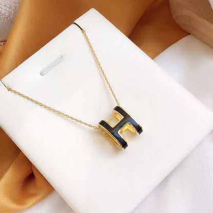[RAFFINE]HM CLIC BLACK ENAMEL GOLD NECKLACE