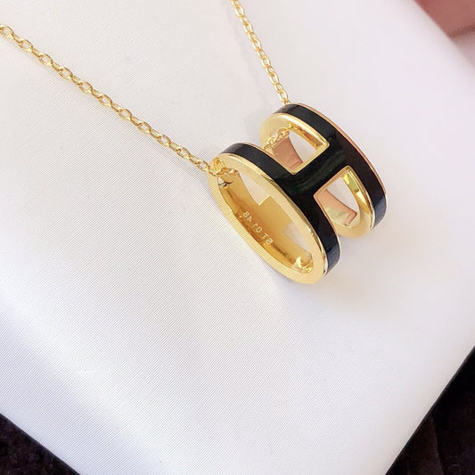 [RAFFINE]HM CLIC BLACK ENAMEL GOLD NECKLACE