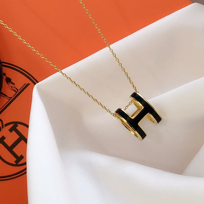 [RAFFINE]HM CLIC BLACK ENAMEL GOLD NECKLACE
