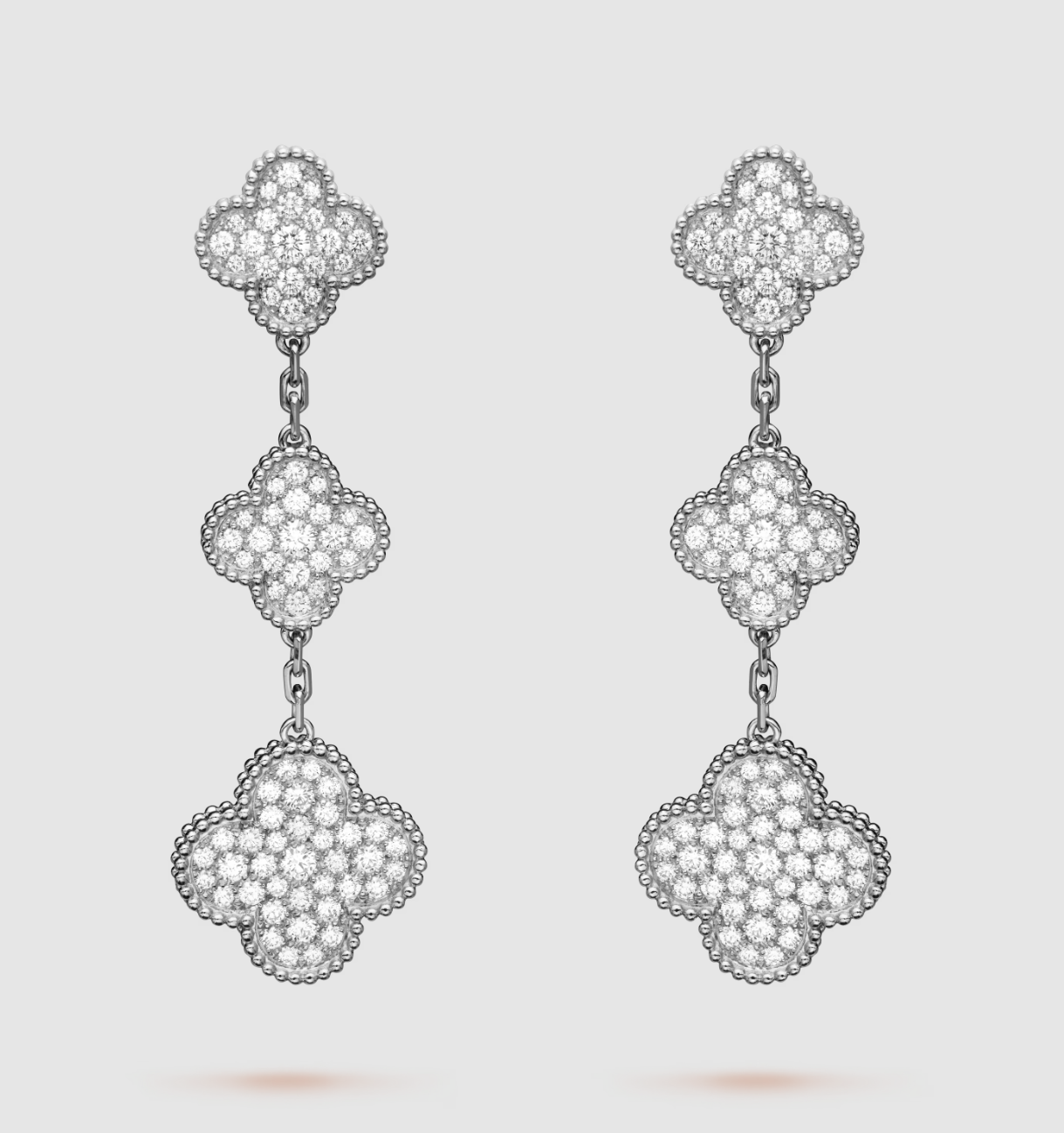 [RAFFINE]CLOVER 3 MOTIF DIAMOND SILVER DROP EARRINGS