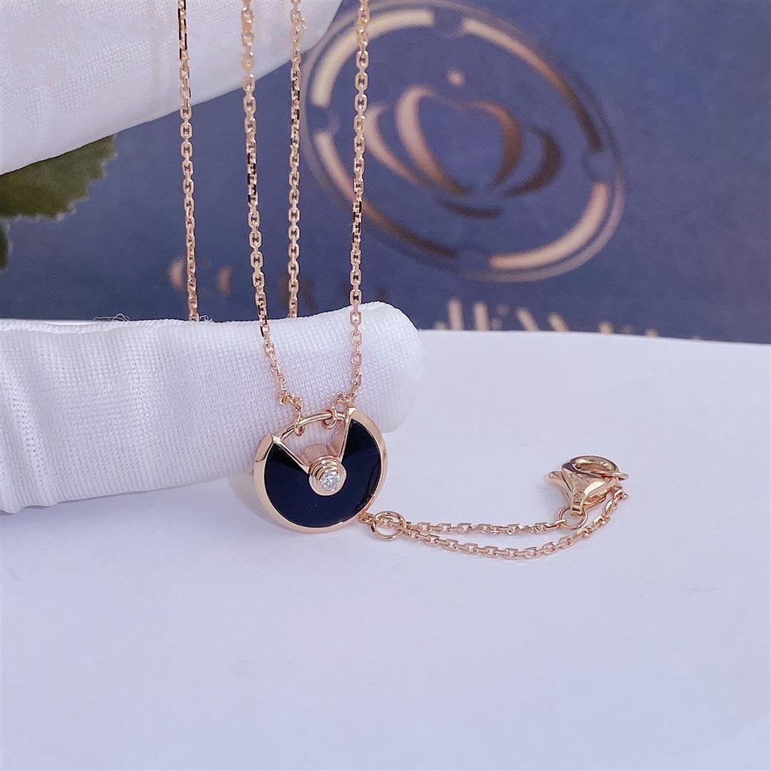 [RAFFINE]AMULETTE ROSE GOLD ONYX NECKLACE
